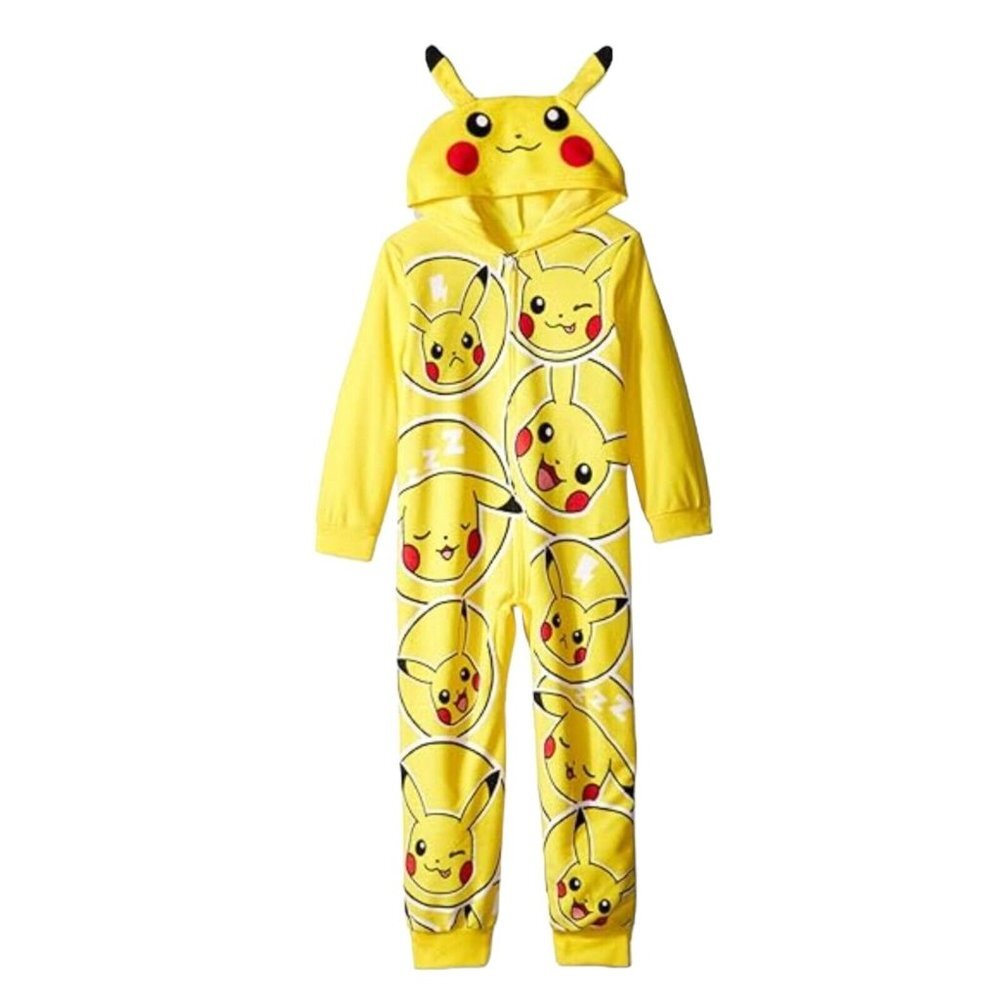 Pokemon Pikachu Boys Hooded Pajamas 4 Overall‎ Zipper Fleece 4T NWT